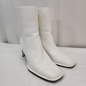 Zara Size US 10.5 EU 41 Women's White Square Toe Block Heel Vegan Ankle Booties